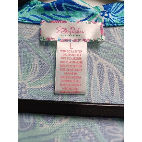 Stiff Palms Collection Womens Tropical Print Dress L Blue/Green 4041 - Picture 6 of 9